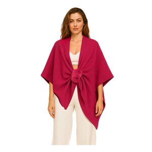 Tigerstars Fuchsia Furry Strap Trim Solid Knit Ruana Poncho
